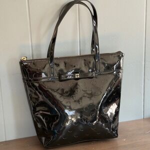 Kate Spade Jeralyn Camillia Patent Tote Bag Black Polka Dot Bow Glossy Purse